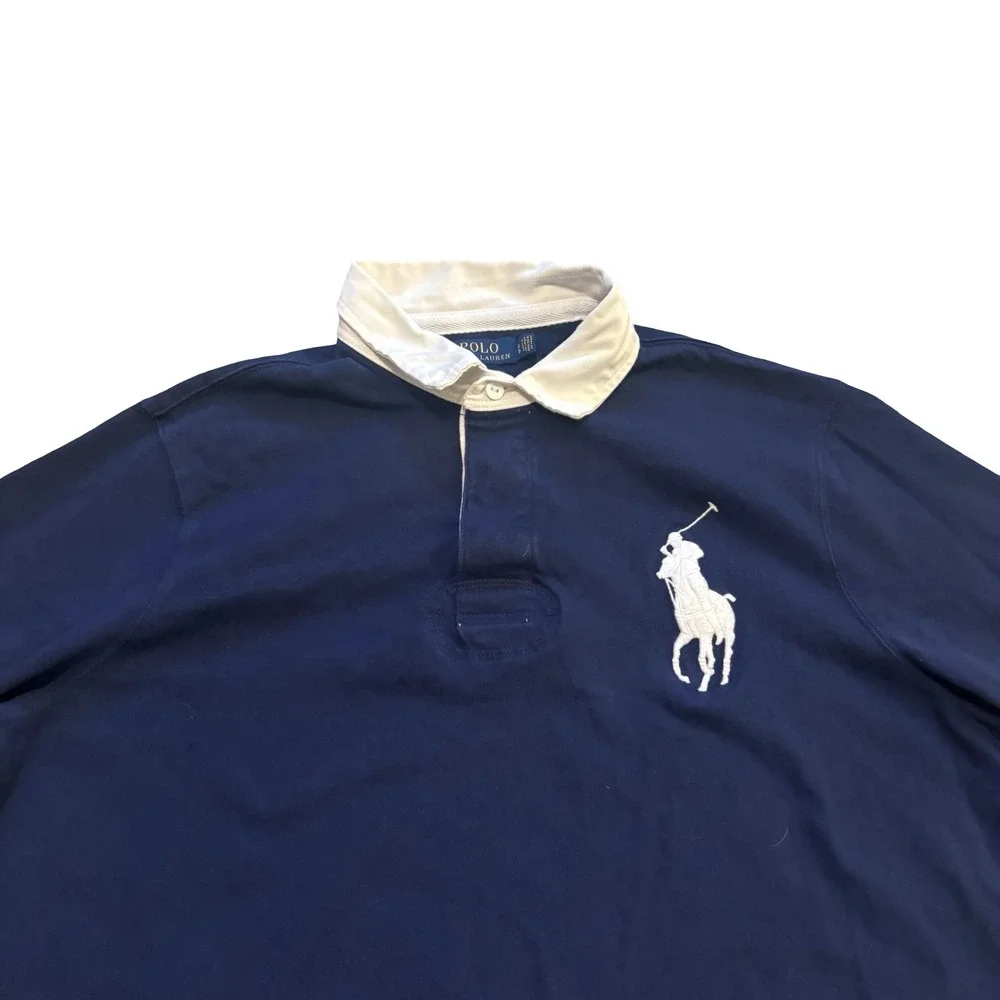 Polo Ralph Lauren Mens XL Navy Blue Big‎ Pony Custom Slim Fit Rugby Shirt L/S